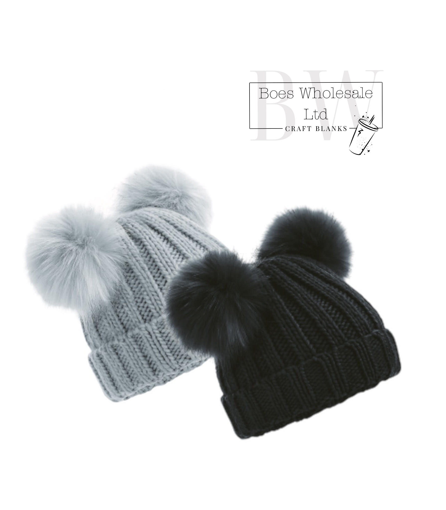 Fur Double Pom Pom Beanie Hat – Boes Wholesale Ltd