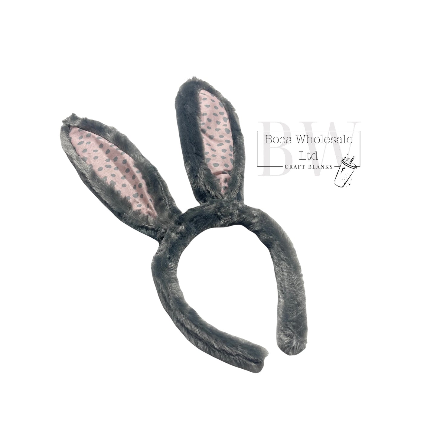 Easter Bunny Ears Fluffy Grey & Pink