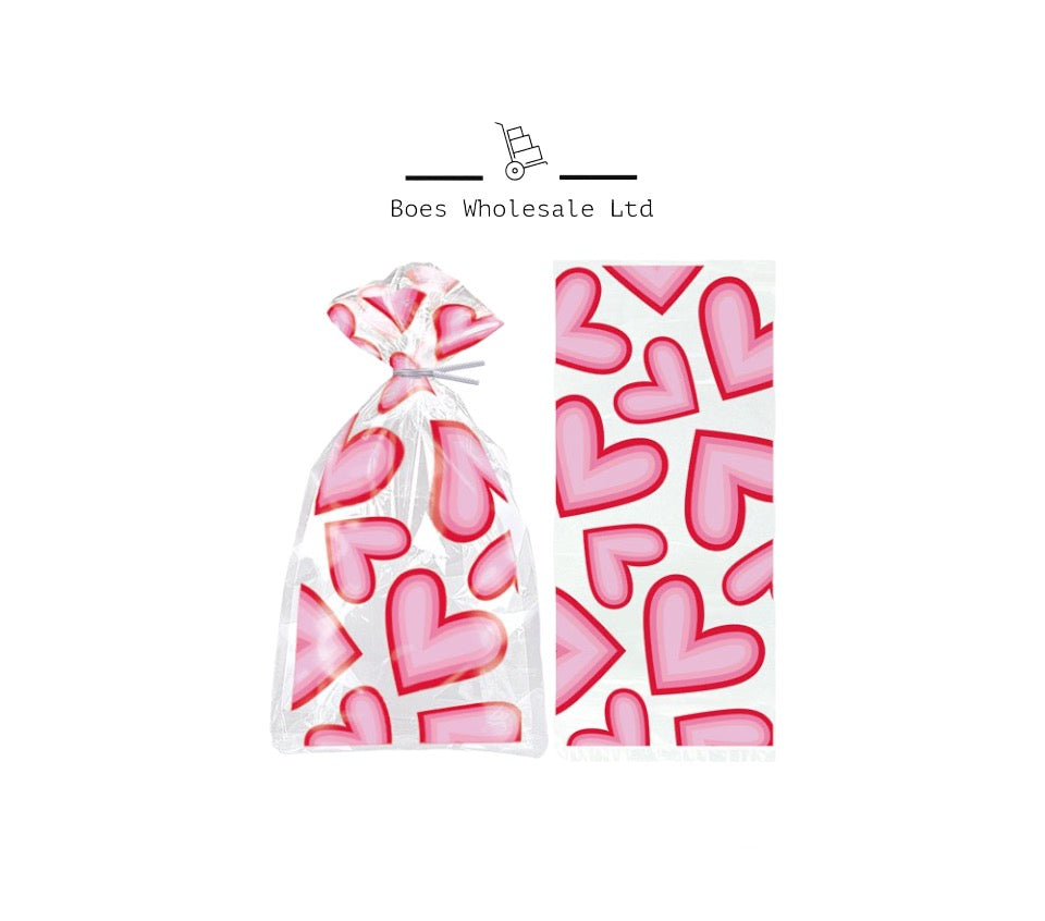 20 Pack Heart Cello Bags