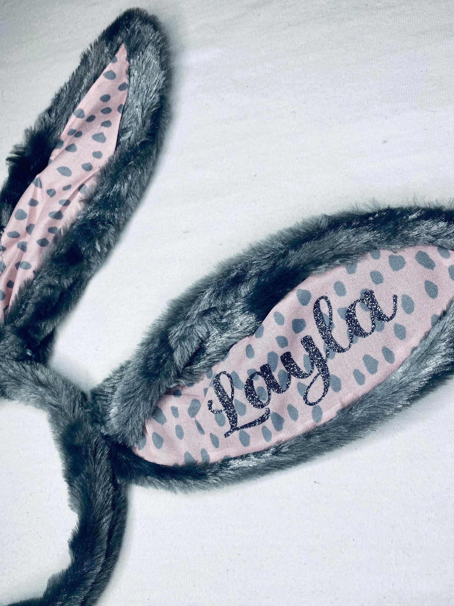 Easter Bunny Ears Fluffy Grey & Pink