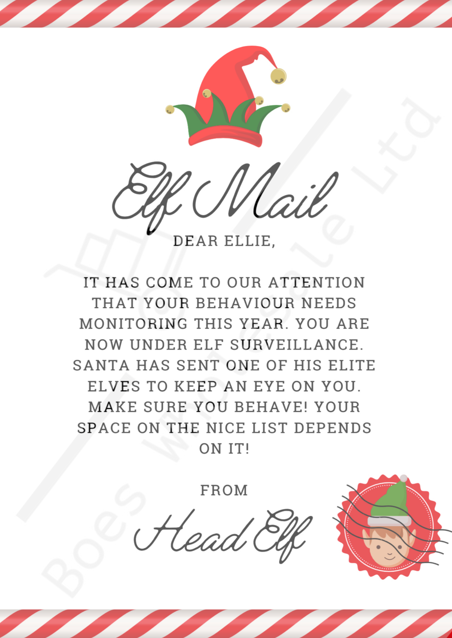 Free Printable Elf Surveillance Letter Free Printable Elf Surveillance Letter