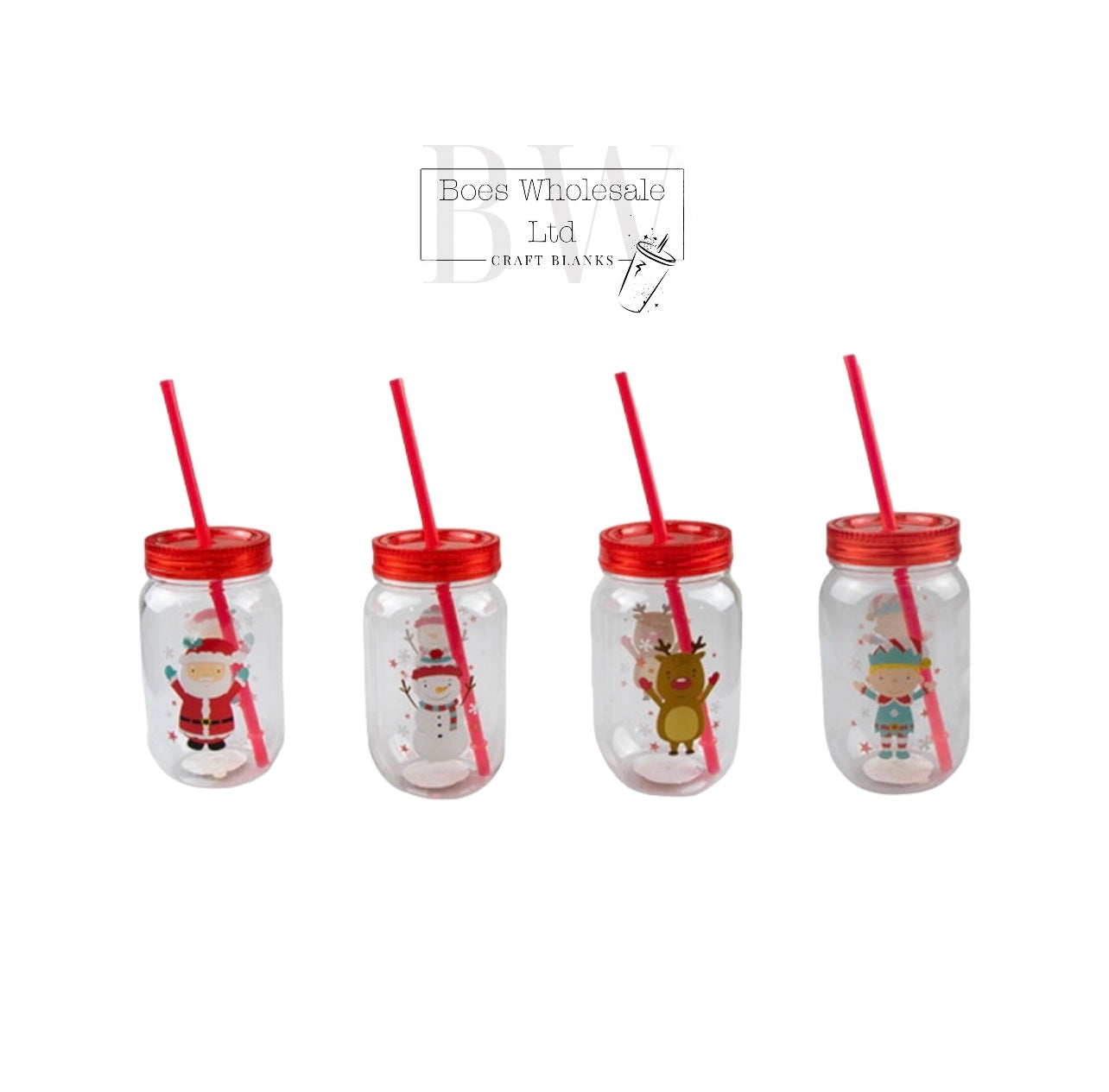 Children’s Christmas Plastic Mason Jars 500ml