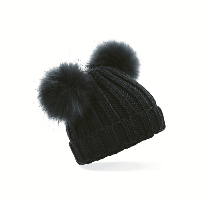 Fur Double Pom Pom Beanie Hat