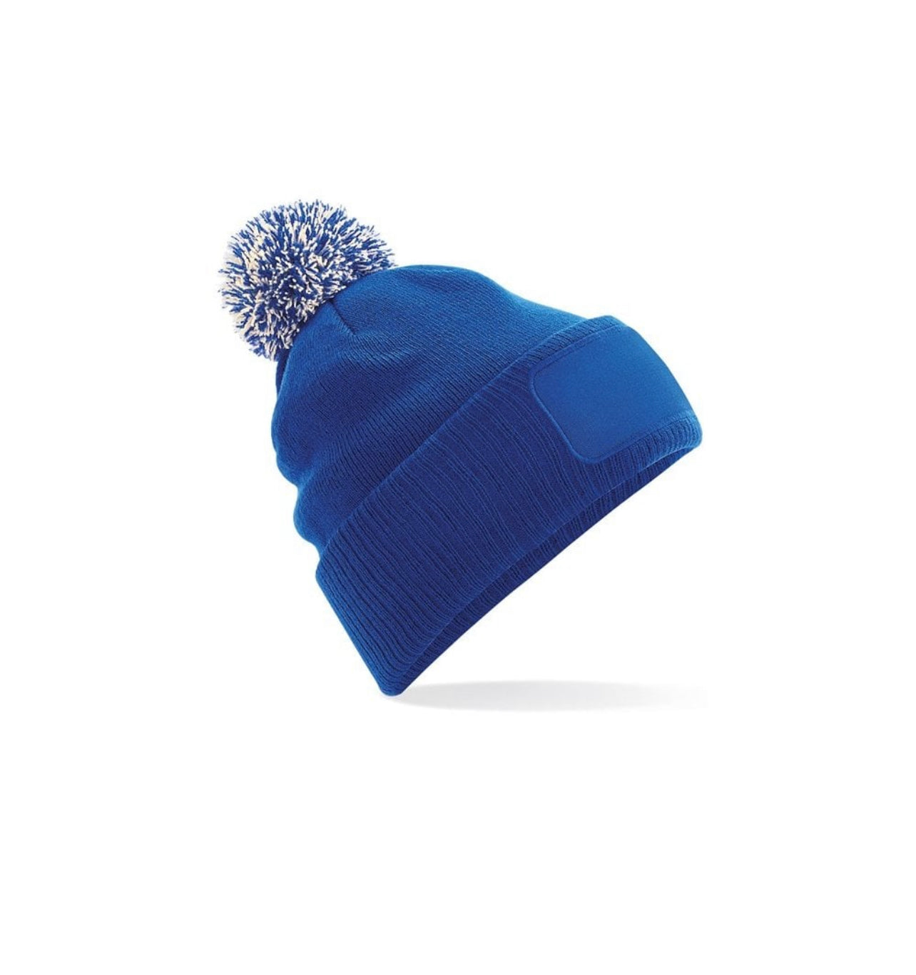 Printers Pom Pom Beanie Hat With Patch