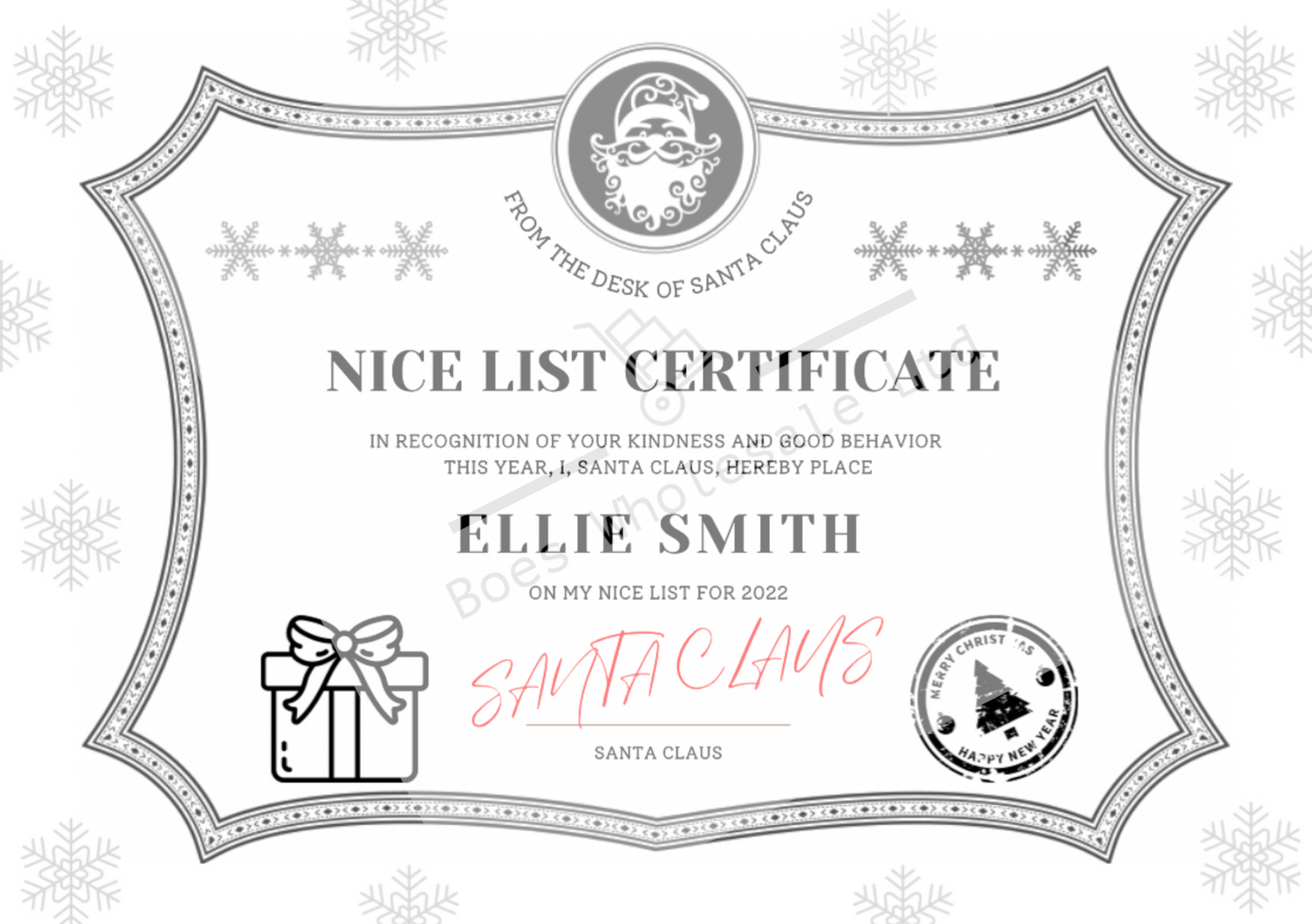 Nice List Certificate Digital File